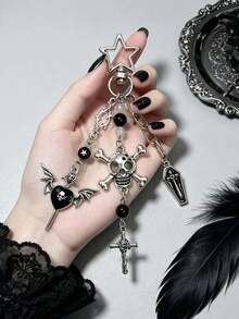 Sweet Gothic Skull Cross Keychain, Vintage Dark Punk Bag Pendant Accessories - Multicolor - View 1