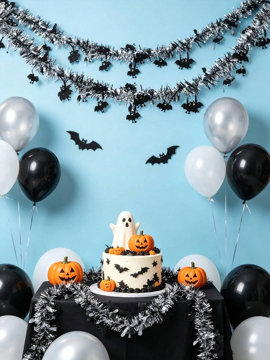 1/2/5Pcs Black Silver Glitter Bat Garland, Halloween Themed Baby Gender Reveal Party Decor, Newborn Baptism & 1st Birthday Wall Hanging Ornament - Multicolor - View 1