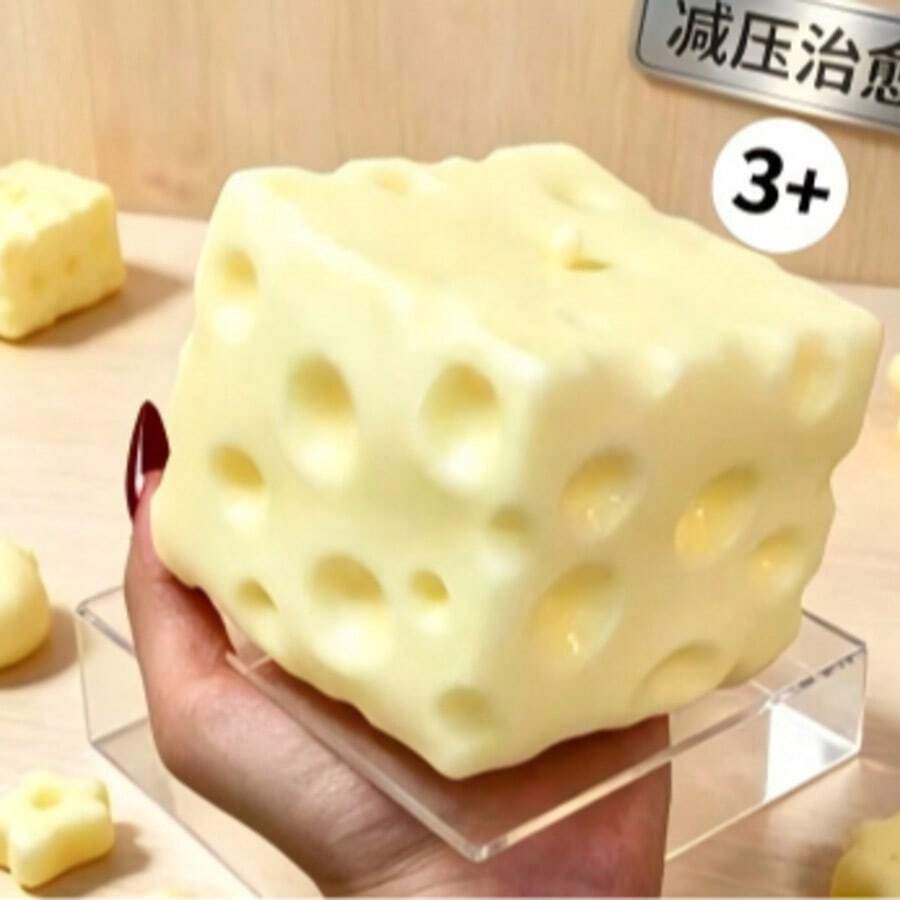 巨型起司塊壓力球 大號起司造型可擠壓可塑慢回彈紓壓玩具 ASMR 感官壓力釋放聖誕禮物