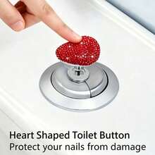 1pc Shiny Heart-Shaped Toilet Flush Button - Creative Rhinestone Bathroom Accessory, Durable Plastic, Anti-Scratch, Self-Adhesive, Party Holiday Gift Item - Multicolor - View 3