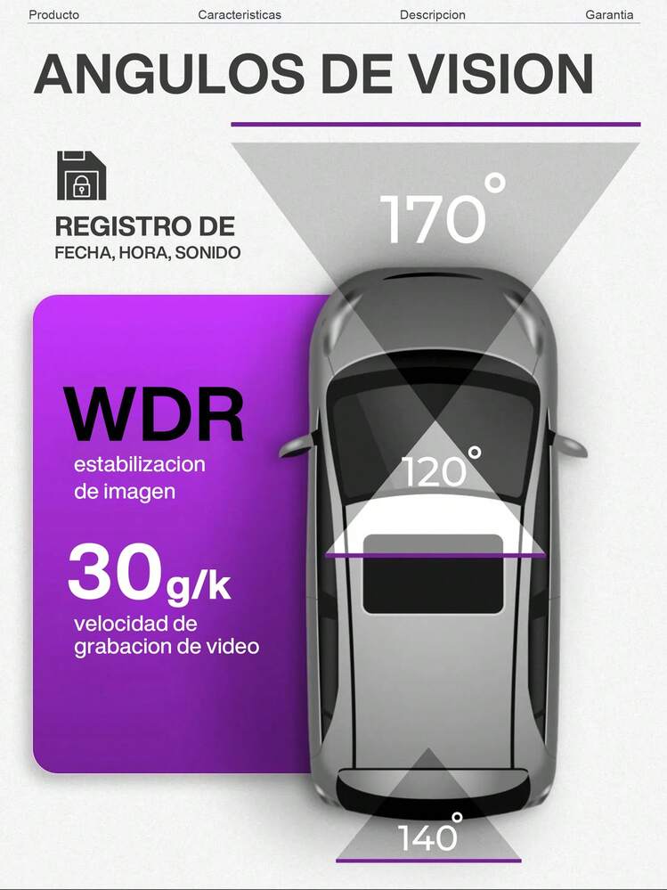 La cámara montada en el vehículo cuenta con una pantalla LCD TFT de 4 pulgadas, resolución de alta definición de 1080P, grabación de visión nocturna automática de 360 ​​grados, admite varios idiomas y admite hasta 32 GB de memoria expandible. - negro - Añade 4