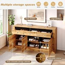 Sideboard With Wave Design 135x35x70cm Natural Wood - Natural - View 6