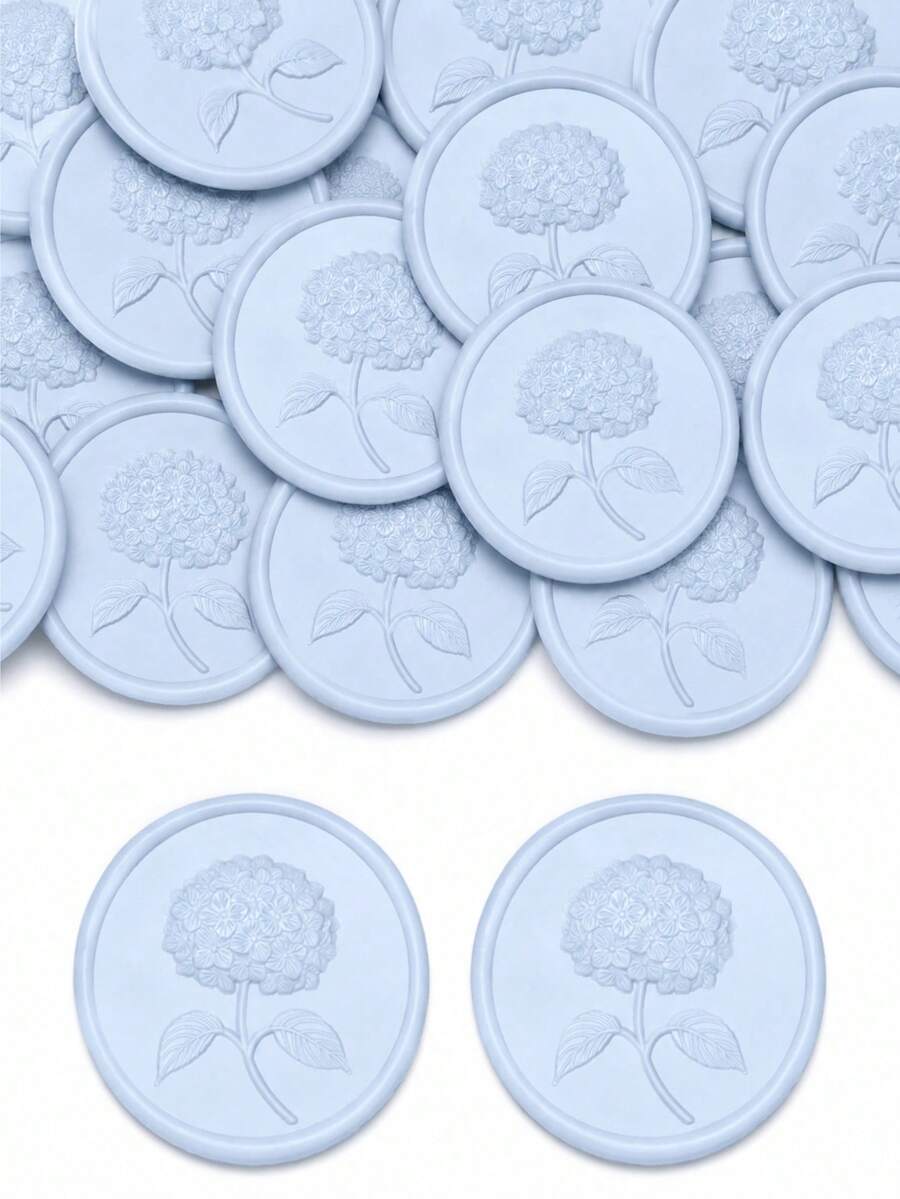 20/30/50/100pcs Hydrangea Wax Seal Stickers, Wedding Invitation Envelope Seal, Self-Adhesive Wax Seal Stickers, Suitable For Wedding Invitations, Valentine's Day, Party Invitations, Gift Packaging - Hydrangea--light Blue - View 1