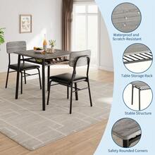 Kselythan Juego de mesa de comedor de 3 piezas para 2 personas, mesa de cocina de 3 piezas con 2 sillas, mesa de cocina estilo rústico y silla tapizada, muebles de comedor cuadrados con estructura metálica - Gris - Ver 6