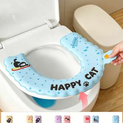 カートゥーン 防水 お手入れ簡単 トイレシートカバー、オールシーズン洗濯可能 トイレシートパッド、ポータブル EVA トイレシートカバー、ホーム/トラベル トイレシートカバー、洗濯不要 イージーワイプデザイン