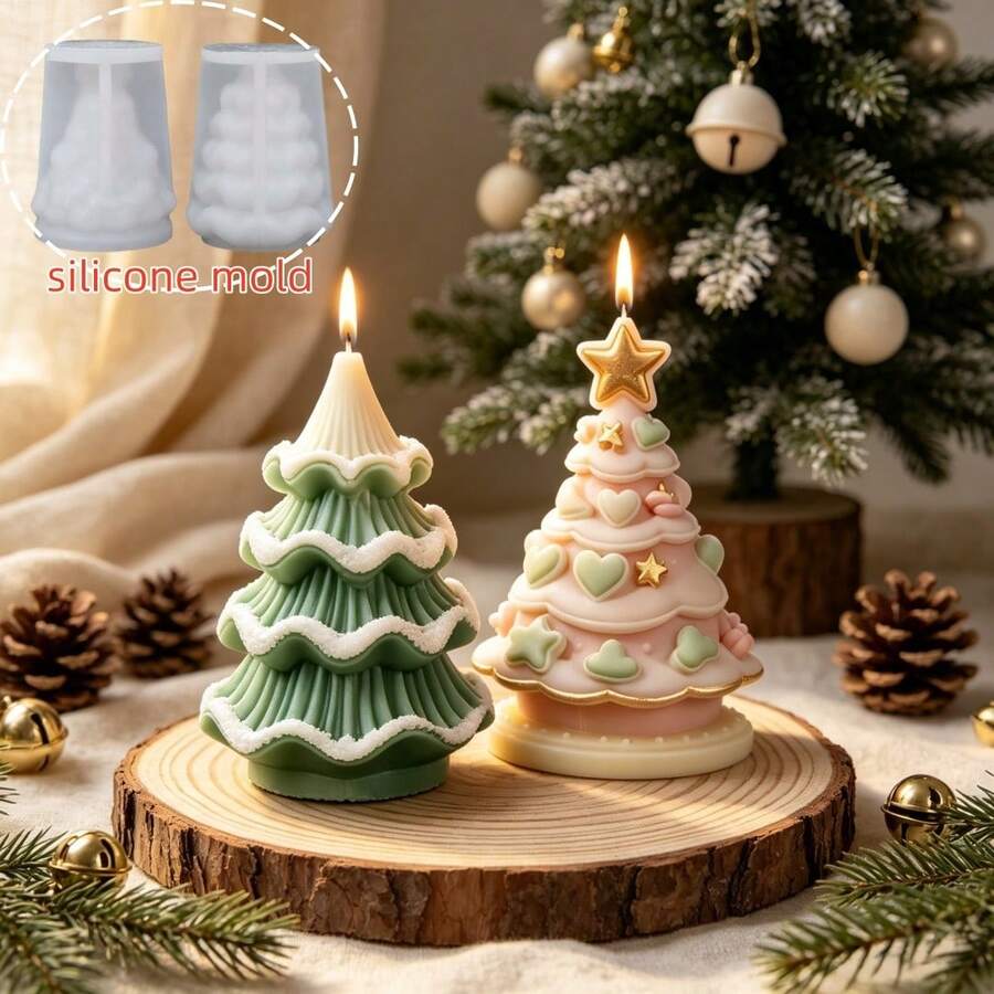 1pc Christmas Tree Scented Candle Resin Mold, Epoxy Resin Casting Mold, Gypsum Mold, Christmas Decoration Desktop Ornament Silicone Mold, Scented Candle Mold, Perfect For Holiday Atmosphere Decor Making, Suitable For Handmade Crafts, Gift Making - Christmas Tree Mold - View 1