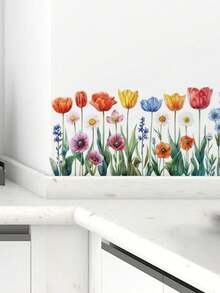 Watercolor Wildflower Baseboard Wall Stickers, PVC Waterproof Removable Self-Adhesive Paper, Tulip And Lavender Floral Long Strip Stickers, Countryside Ins-Style Kitchen And Bathroom Corner Cover-Up, Spring Rental Home And Airbnb DIY Soft Decoration - Wall Stickers - View 4