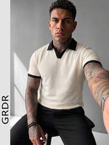 GRDR 男士時尚短袖休閒通勤 Polo 衫 - 杏色 - 查看 2