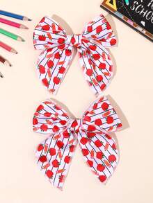 2pcs Back To School Supplies, Yellow Pencil Apple Bow Hair Clips, Large Fabric Bow Barrettes, Teacher's Day, Hair Accessories Gifts For Girls Daily School Wear - Multicolor - View 7