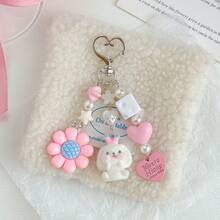 Korean Style Long Ear Rabbit Bag Charm, Flower Heart Beaded Keychain, Pearl Pendant Backpack Hanging Chain, Sweet Y2K Style Handbag Decoration, Gift For Girls - Multicolor - View 6