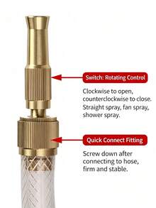 1pc Solid Brass High‑Pressure Adjustable Water Nozzle, Multipurpose Straight‑Flow Sprayer For Car Washing, Garden Watering And Household Cleaning, Fits 1/2" & 3/4‑Inch Hoses - A - View 4
