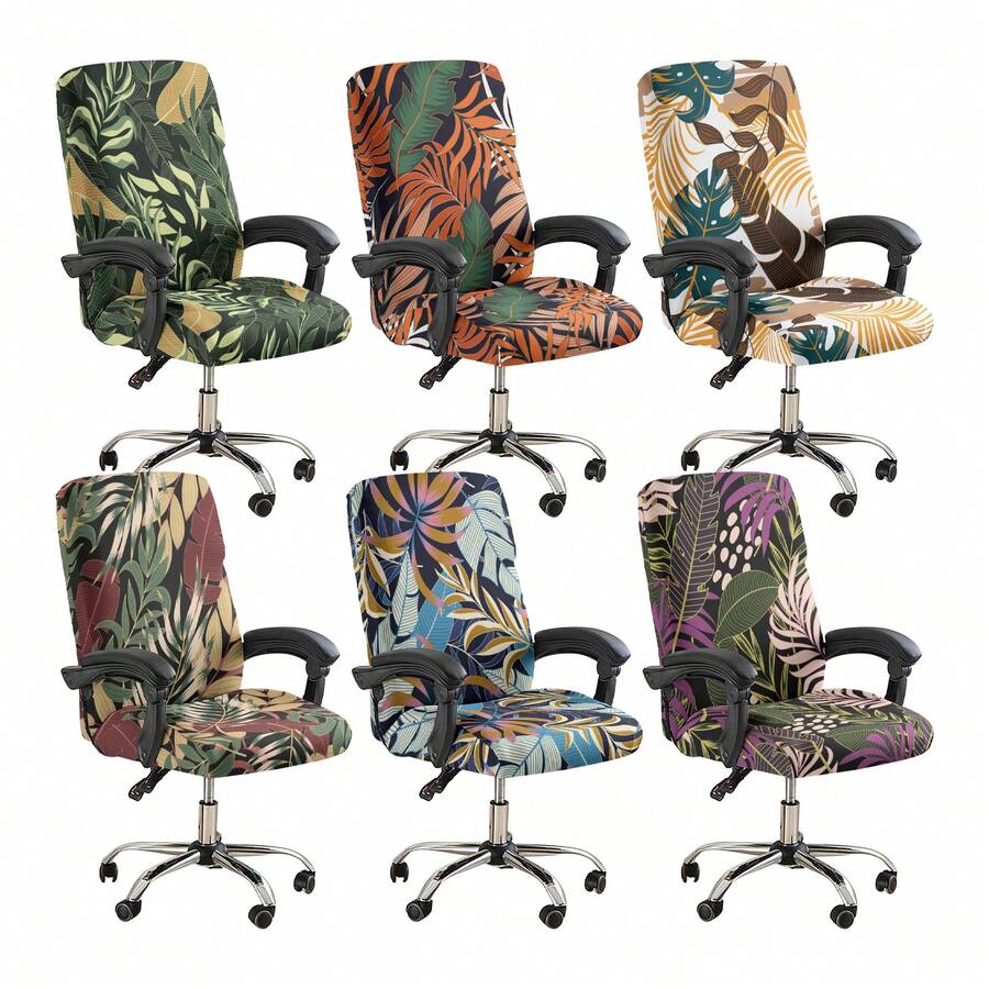 1pc Printed Office Chair Cover, Minimalist Style Chair Cover, Suitable For Office, Study, Living Room, Printed Office Zipper Chair Cover - Multicolor - View 1