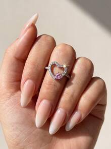 1pc Fashion 925 Sterling Silver Rhinestone Heart Ring, Embedded With Diamonds, Suitable For Daily Wear And Party Occasions, High-Quality Jewelry Gift - Style 1 - View 6
