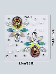 1件復古鍍金花葉臉部水鑽貼紙,孔雀拉絲紋理+幻彩碎石圓形水鑽組合,約會野餐海灘輕精靈妝容DIY自黏臉部裝飾 - 彩色 - 查看 10
