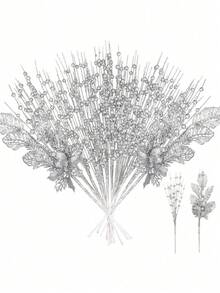 6pcs/1pc Silver Christmas Tree Decoration Set, Artificial Glitter Berry Sprigs, Suitable For Christmas Tree Decoration, Gifts, Small Vases, Home Holiday, Wedding Party Decor; Christmas Decoration, Artificial Glitter Christmas Tree Decoration Sprigs, Includes 5 Artificial Glitter Berry Sprigs And 1 Glitter Berry Flower Ornament, For Christmas Tree, Gifts, New Year's Eve Decor - Silver - Silver - View 8