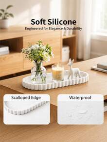 1 Silicone Bathroom Tray - Oval/Round/Fan-Shaped Vanity Tray; Elegant Bathroom Organizer For Countertops; Decorative Tray For Cosmetics And Jewelry; Marble Pattern - Multicolor - View 2