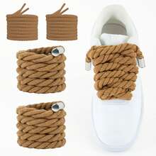 2 Pairs Round 8mm/5mm Solid Color Hand-Woven Thick Rope Laces For Sneakers And Chunky Sneakers - 10mm + 5mm Brown Cotton Rope With Silver Metal Tip - View 18