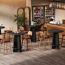 Tribesigns 37.4'' Tall Round Bar Table, Wooden Bistro Pub Table With Base And Metal Ring Footrest, Cocktail Desk For Coffee House, Kitchen Dining, Easy To Assemble, Brown And Black (Chairs Not Included) - Black - View 9