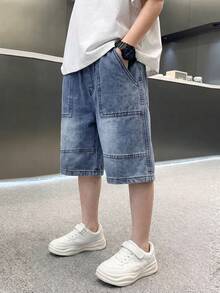 男童轻薄牛仔短裤，2026年夏季新款，中童和大童款 - 淺色水洗藍 - 查看 4