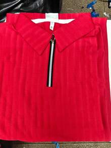 Men's Textured Polo Shirt With Zipper – Short Sleeve, Modern Style - Red - View 1