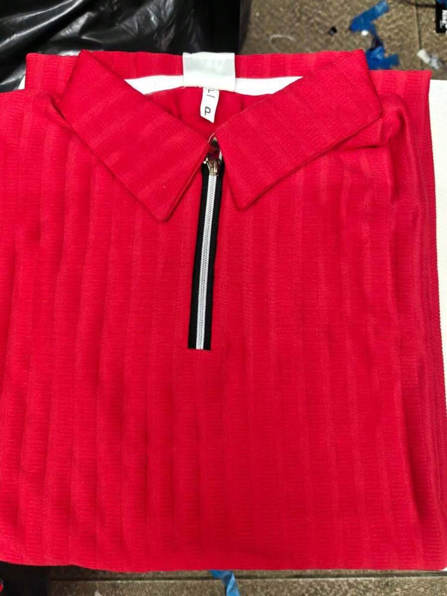 Men's Textured Polo Shirt With Zipper – Short Sleeve, Modern Style - Red - View 1