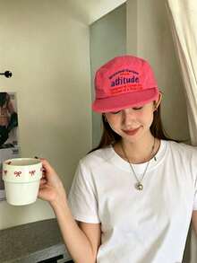 1pc Niche Design Letter Embroidered Soft Flat Brim Cap, American Vintage Baseball Hat - Multicolor - View 5