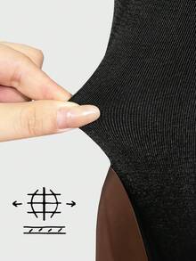 RNU 女款極簡V領彈性修身連身衣，休閒夜店商務休閒演唱會辦公穿搭，復古風純色羅紋針織面料高彈力超柔軟舒適，修身顯瘦，日常性感派對街頭度假旅行約會，春夏秋冬新款長袖連身衣 - 黑色 - 查看 6