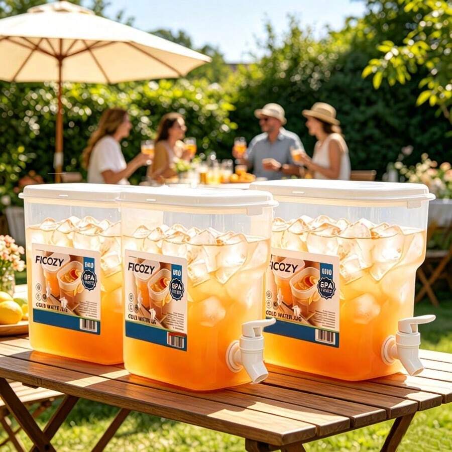 [Set Of 2/3 Units]Refrigerator Cold Water Container With Tap, For Storing Watermelon Juice, Orange Juice, Lemonade, Iced Tea, Perfect For Cooling In The Kitchen, Drinking At Parties And Sharing At Picnics, All In One Container - View 1