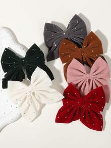 10pcs Vintage Velvet Rhinestone Large Bow Hair Clips, Atmospheric Girls Hair Accessories For Birthday, Date - Mixed color - View 2