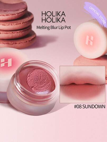 HOLIKA HOLIKA Melting Blur Lip Pot 08 SUNDOWN 5g/0.17oz Nude Peach Dusty Coral Whipped Mousse, Air-Soft Blurred Velvet Semi-Matte, Non-Drying Gradient Lip Friendly, Pocket-Size Jar All-Day Commute Quick Makeup, K-Beauty Korean Makeup Gift
