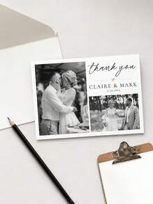 Personalized Wedding Thank You Card, Elegant Black & White PhotoCollage Design, Custom Names & Date Detail, Romantic Greeting Card For Wedding Party, - Multicolor - View 6