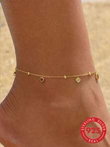 1pc S925 Sterling Silver Fresh Dopamine Cute Geometric Water Drop Square Pendant Anklet For Women, Luxury Fashion French Lazy Style Party Versatile Niche Exquisite Tassel Foot Chain - Geometry - View 11
