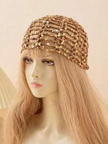 1pc Y2K Style Handmade Knitted Mesh Hat, Cute Casual And Fashionable, Decorated With Sequins And Breathable, Ins Style Sequined Hollow Knitted Bucket Hat Korean Version Versatile Face-Slimming Slouchy Hat , Suitable For Travel, Photography And Daily Wear, Fisherman Hat Style - Multicolor - View 7
