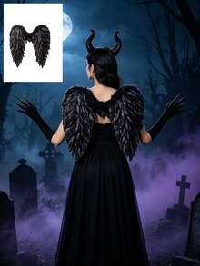 暗黑女巫服裝套裝 黑色惡魔角髮箍 羽毛天使之翼 長爪手套 哥德風 Cosplay 配件 邪惡女王派對裝扮 - 彩色 - 查看 15