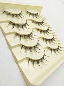 5 Pairs Natural Style False Eyelashes, Anime Style, Delicate And Soft Texture, Transparent Stem Reusable, Natural And Soft, Suitable For Daily Makeup, Anime Style Eye Makeup - Black - View 4