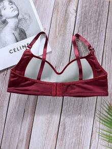 Girl's Solid Color Ribbed Adjustable Strap Bra, Comfortable And Seamless Push-Up Bra,Bras Suitable For Girls During Puberty. - Red - View 2