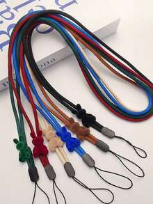 1pc Solid Color Flocked Rabbit Pendant Thin Nylon Phone Lanyard, Cute Flocked Rabbit Decor Anti-Loss Wrist Strap, Multi-Color Rope Style, Suitable For Daily Matching, Can Be Used As Keychain, Bag Pendant Accessory - Multicolor - View 1