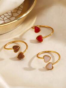 1/3pcs Stainless Steel Minimalist Heart Rings, Suitable For Women's Daily, Holiday, Date Wear - Multicolor - View 6