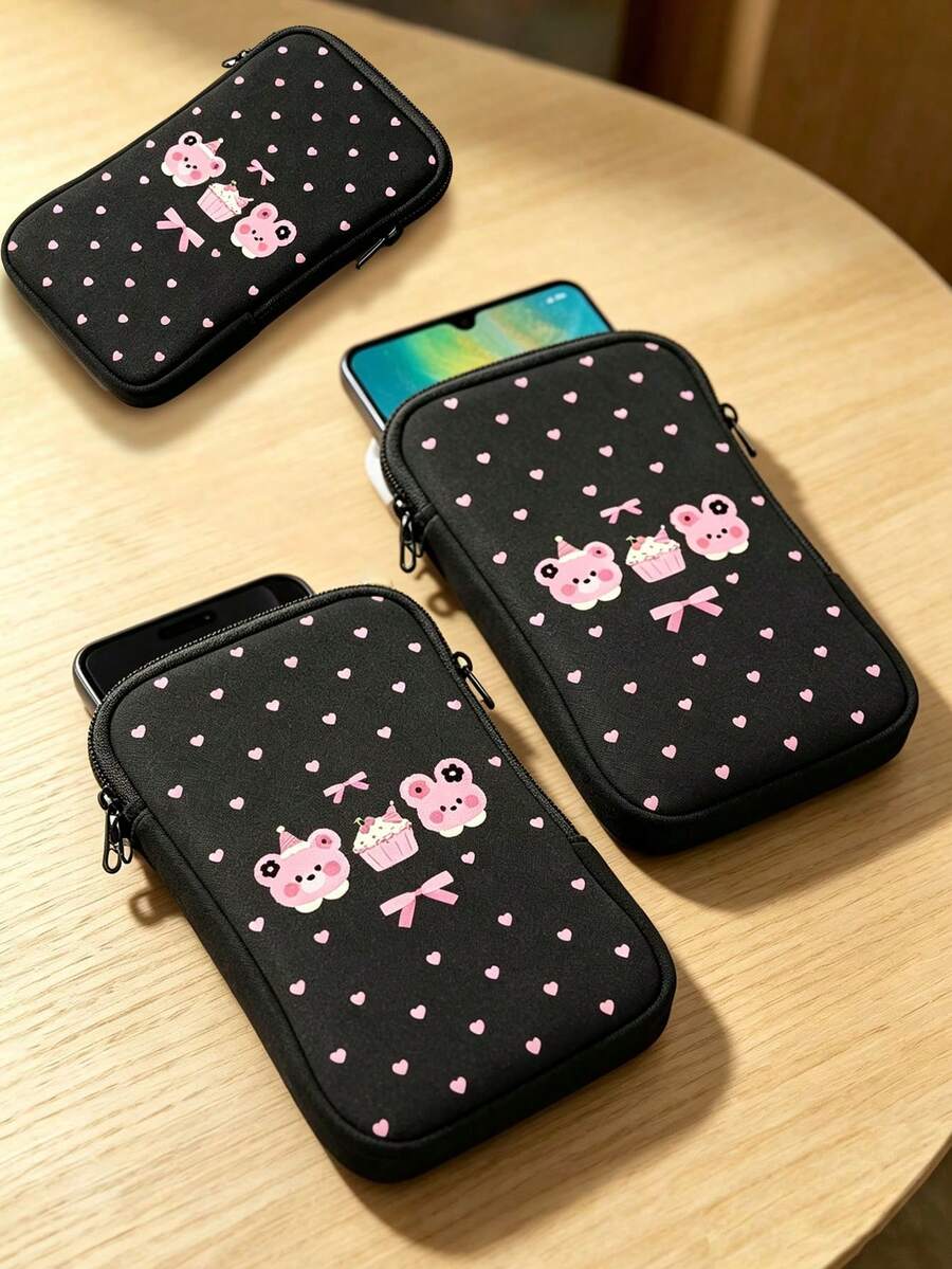 New Bear Pattern Direct-Insert Phone Protective Case/Storage Bag - Outdoor Phone Storage Bag, Direct-Insert Design, Anti-Drop And Dust-Proof, With Warm Elastic Lining, Portable And Easy To Carry; Perfect For Daily Commute, Outdoor Travel And Vacation, Essential Travel Accessory, Teacher's Day Gift, Vacation Essential - Multicolor - View 1