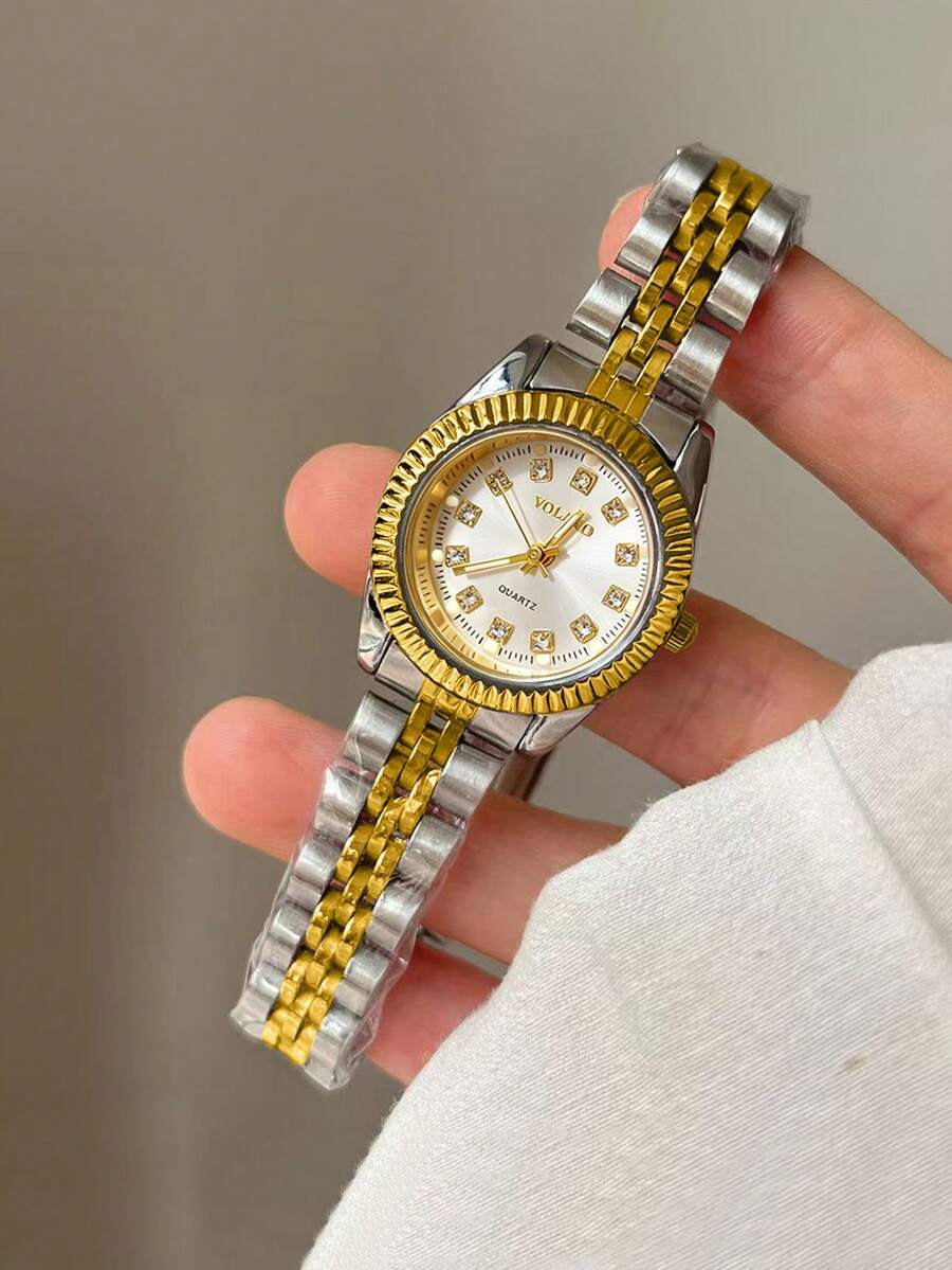 1件女款合金石英手錶，圓形水鑽錶盤，復古英倫風，小眾奢華時尚石英錶，適合節日、派對、婚禮、返校、聖誕節、感恩節、萬聖節、復活節等場合，送給女性的完美禮物 - 彩色 - 查看 1