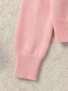 Fall Winter Women Pink Crew Neck 3D Flowers Knit Cardigan Xmas New Year Sweet Button Long Sleeve Jacket - Pink - View 9