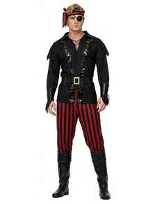 Halloween Pirate Costume For Men Including Pirate Headscarf Eye Mask Belt Performance Sets Carnival Party Outfit - Multicolor - View 9