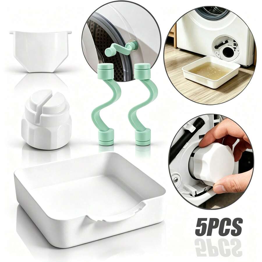 5pcs Washing Machine Cleaning & Maintenance Tool Set, Includes Front-Load Door Stopper, Drain Pan & Filter Removal Tools - Accessories - View 1