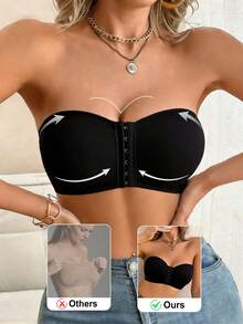2pcs Bra Bandeau Push-Up Penutup Depan Wanita, Anti Selip Tanpa Jahitan Bernapas Nyaman Tanpa Kawat Penyangga Tebal Bantalan Tube Top - MultiWarna - View 4