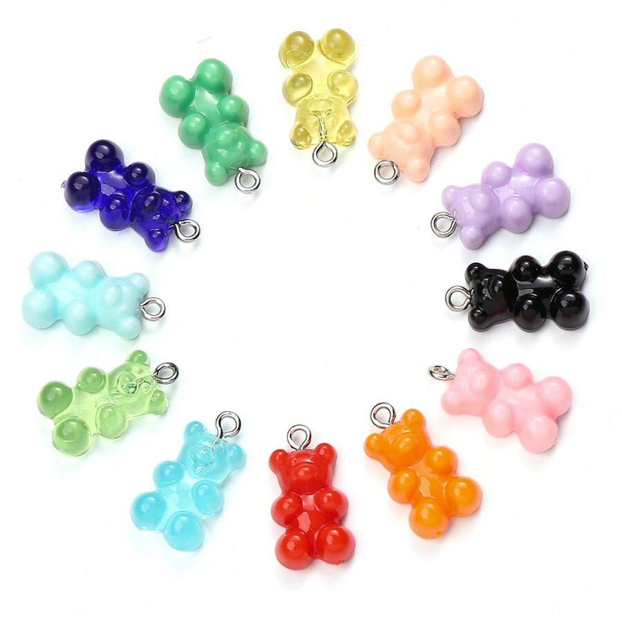 10/30/100pcs Mixed Color Fashion Cartoon 3D Resin Candy Bear DIY ...