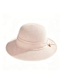 1 pezzo Cappello di paglia da donna colore unito stile casual elegante bohémien, cappello da sole con cima rotonda per vacanze, spiaggia, moda per tutte le stagioni, versatile per il pendolarismo (Se il cappello ha pieghe, si prega di usare un ferro da stiro per lisciarlo e tornerà alla forma originale) - Multicolore - Visualizzare 10