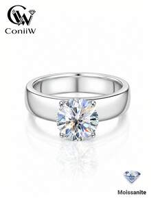ConiiW 這款 925 純銀 2 克拉莫桑鑽中性婚戒設計簡約優雅，適合日常約會、通勤與訂婚佩戴 - 2克拉 - 查看 6