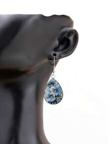 1 Pair Elegant Blue Pearl Floral Pattern With 316 Stainless Steel Water Drop Ear Hooks, Suitable For Women's Daily Wear - Blue - View 5