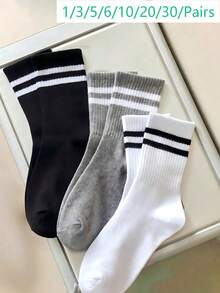 1/3/5/6/10/20/30雙中性條紋印花休閒短襪，適合日常穿著，秋季風格 - 彩色 - 查看 15