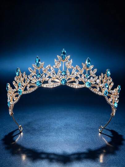 1pc Girls Versatile Rhinestone Metal 3D Crown Headband, Performance Dress Hair Accessory